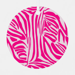 Pink Zebra Print Pattern Metal Tree Decoration