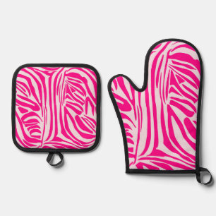 Pink Zebra Print Pattern Oven Mitt & Pot Holder Set
