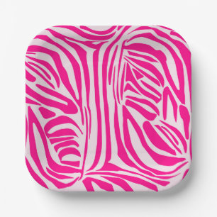 Pink Zebra Print Pattern Paper Plate