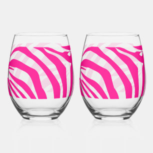 Pink Zebra Print Pattern Stemless Wine Glass