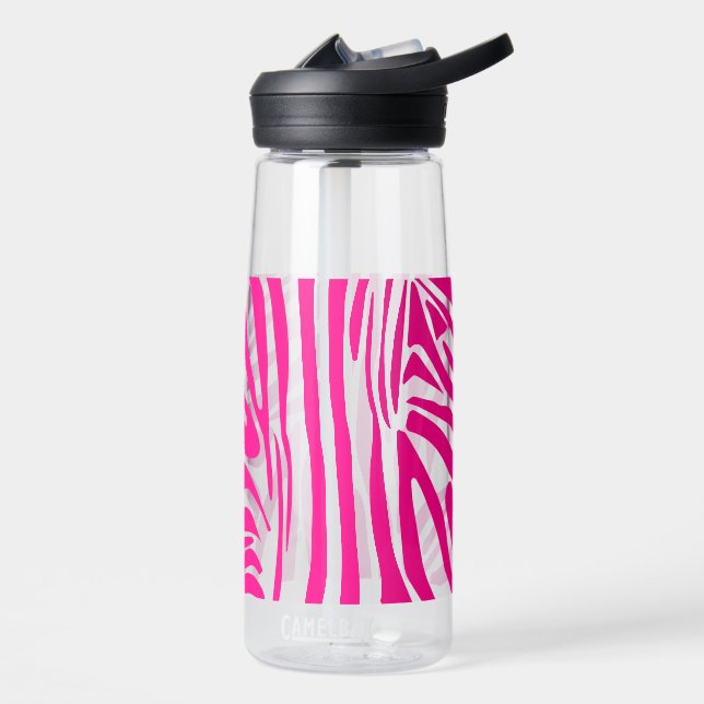 Pink Zebra Print Pattern Water Bottle (Left)