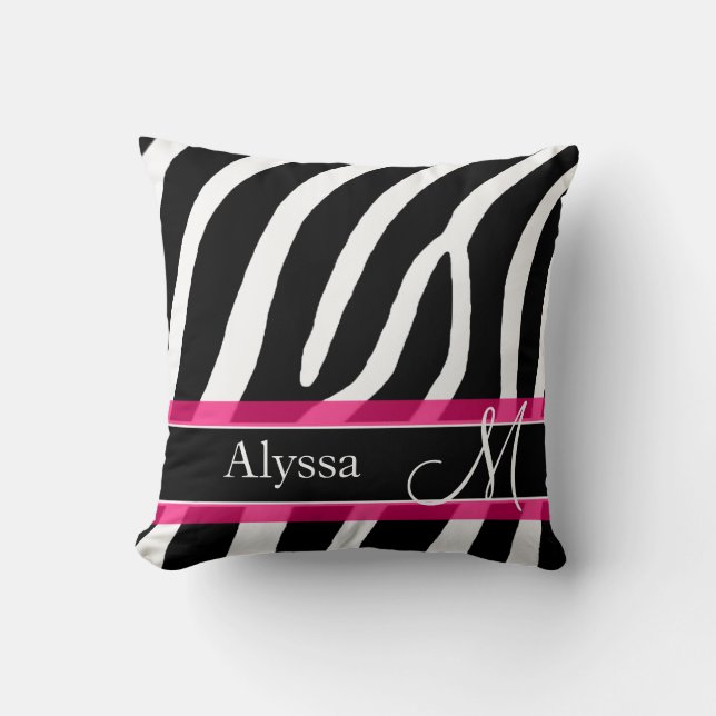 Pink Zebra Print Personalised Cushion (Front)