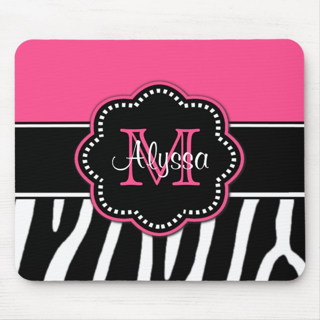Pink Zebra Print Personalised Mousepad (Front)