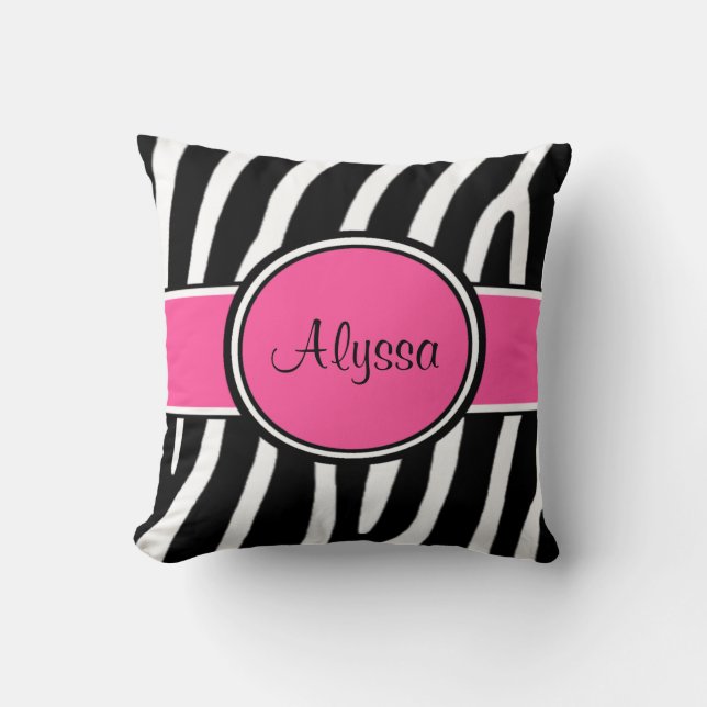 Pink Zebra Print Personalised Pillow (Front)