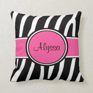 Pink Zebra Print Personalised Pillow