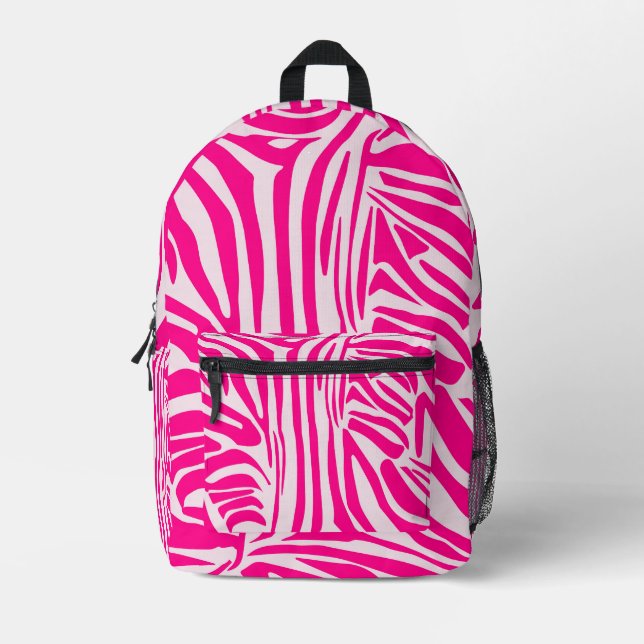 Pink zebra print printed backpack (Front)