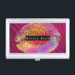 Pink Zebra Print Rainbow Gold Glitter Lips Business Card Holder<br><div class="desc">Customise with any text or leave it blank.</div>