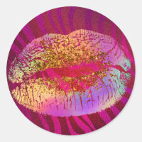 Pink Zebra Print Rainbow Gold Glitter Lips Favour