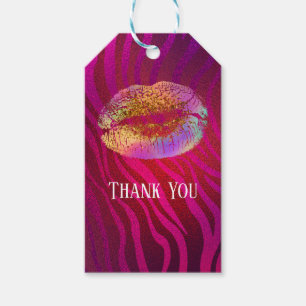 Pink Zebra Print Rainbow Gold Glitter Lips Favour Gift Tags