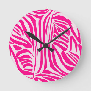 Pink zebra print round clock