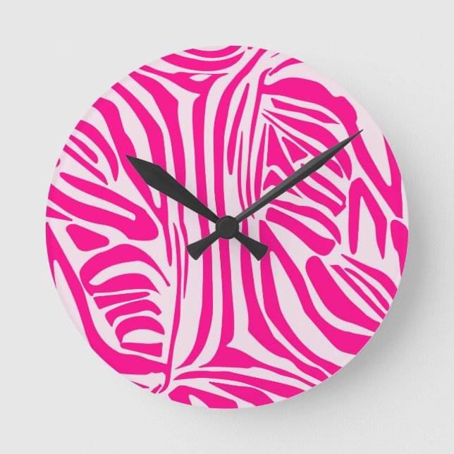 Pink zebra print round clock (Front)