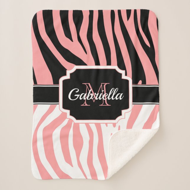 Pink Zebra Print Sherpa Blanket (Front)