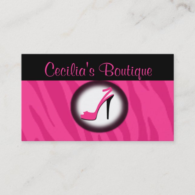 Pink Zebra Print Shoe Boutique Business Card (Front)