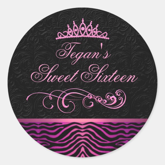 Pink Zebra Print Sweet 16 Envelope Sticker/seal Classic Round Sticker (Front)