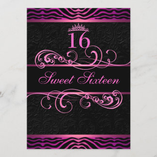 Pink Zebra Print & Swirl Sweet16 Birthday Invite