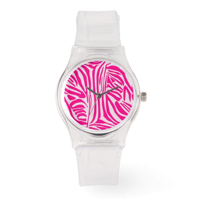 Pink zebra print watch (Front)