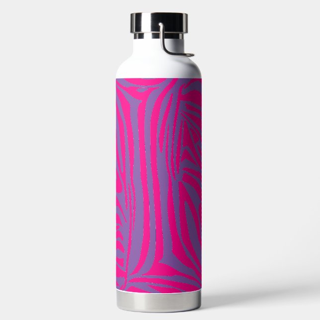 Pink zebra print water bottle (Left)