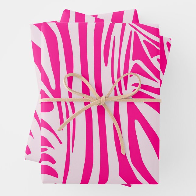 Pink zebra print wrapping paper sheet (In situ)