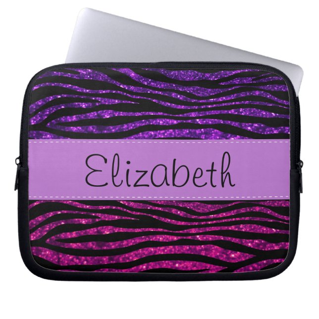 Pink Zebra, Purple Zebra, Glitter Zebra, Your Name Laptop Sleeve (Front)