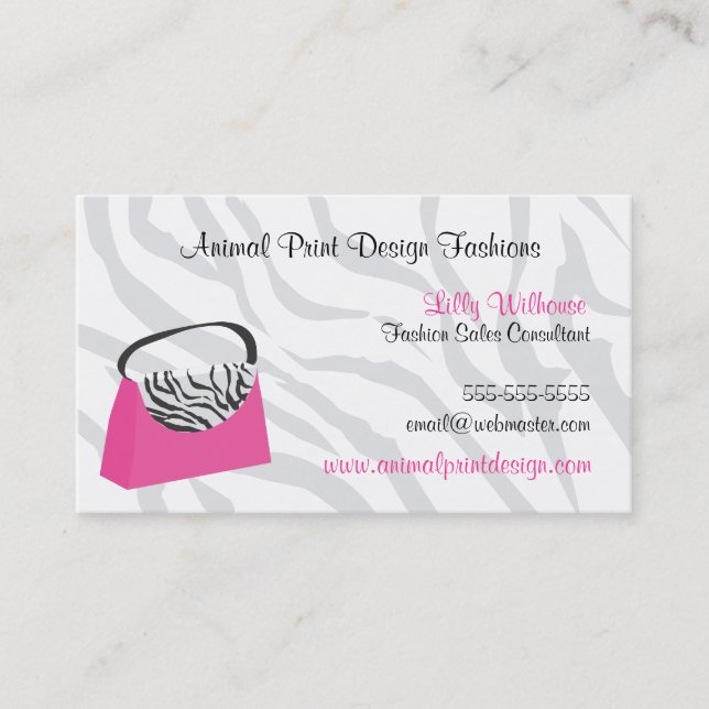 Pink Zebra Purse Fashion Business Card (Front)