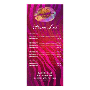 Pink Zebra Rainbow Gold Glitter Lips Price List Rack Card