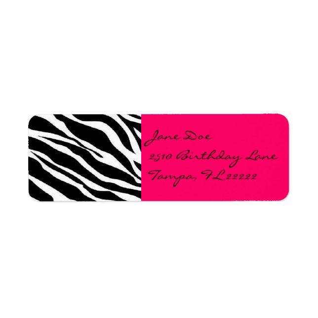 Pink Zebra Return Address Label (Front)