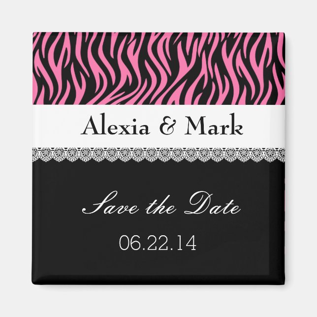 Pink Zebra Save the Date Wedding V05 Magnet (Front)