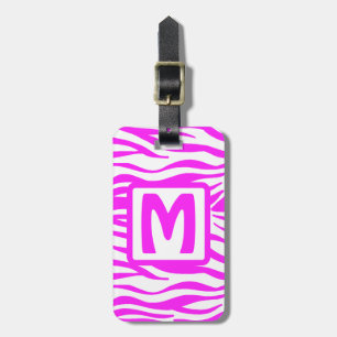 Pink Zebra Squared Monogram Luggage Tag