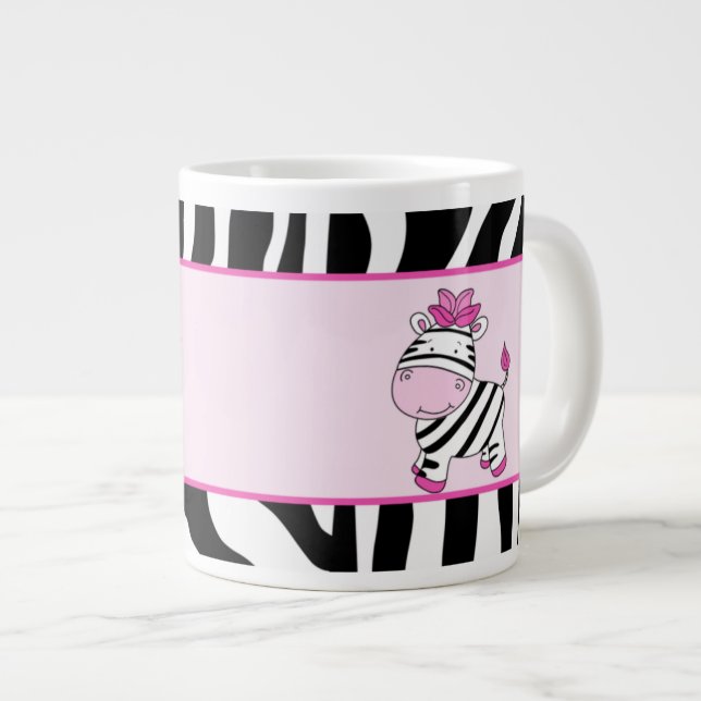 Pink Zebra Stripe 20oz Jumbo Coffee Mug w/ Zebra (Front Right)