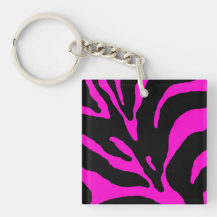 Pink Zebra Stripe Animal Print Key Ring