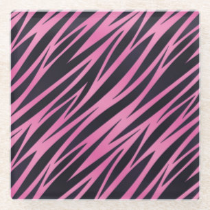 Pink Zebra Stripe Background Glass Coaster