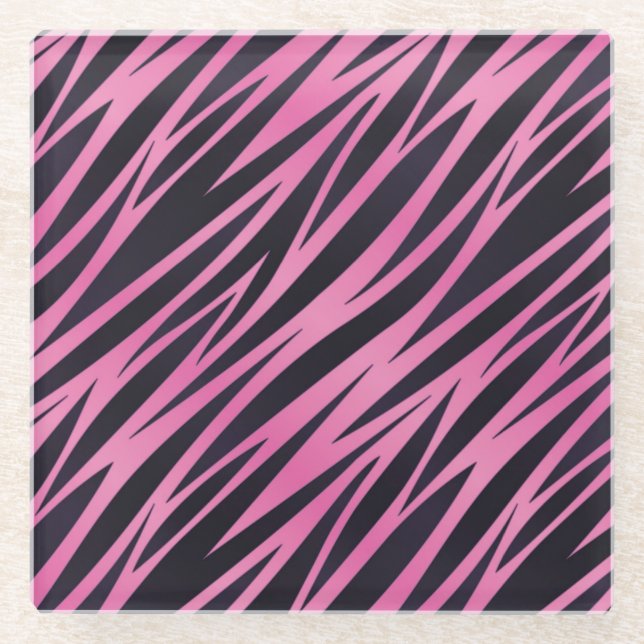Pink Zebra Stripe Background Glass Coaster (Front)