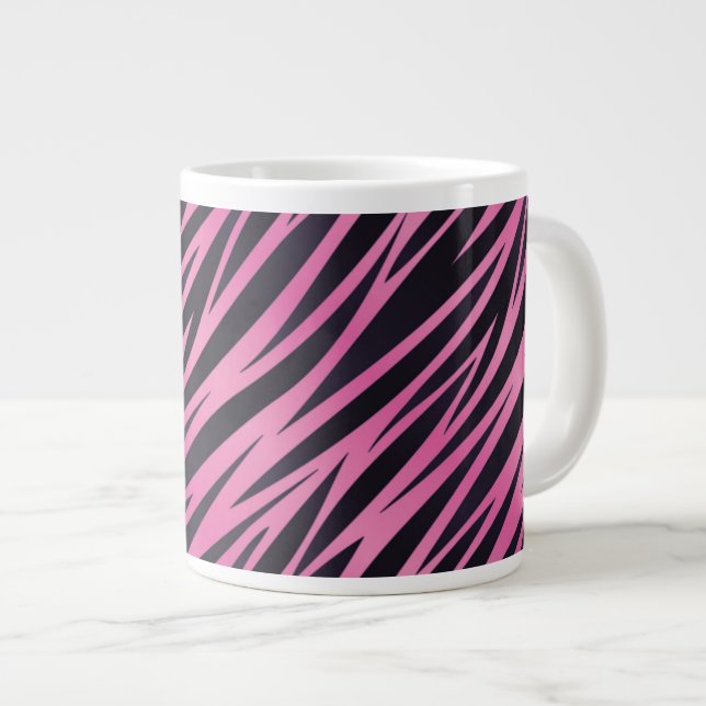 Pink Zebra Stripe Background Large Coffee Mug (Front Right)