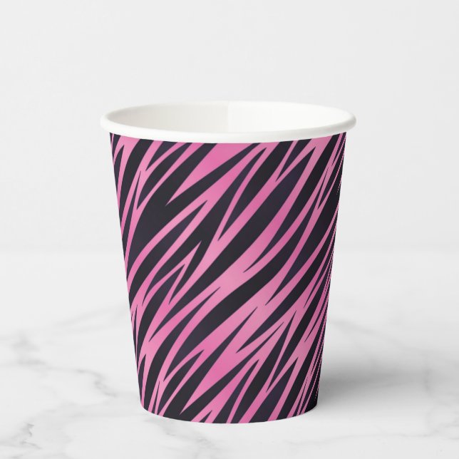 Pink Zebra Stripe Background Paper Cups (Left)