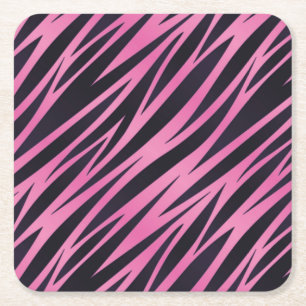 Pink Zebra Stripe Background Square Paper Coaster