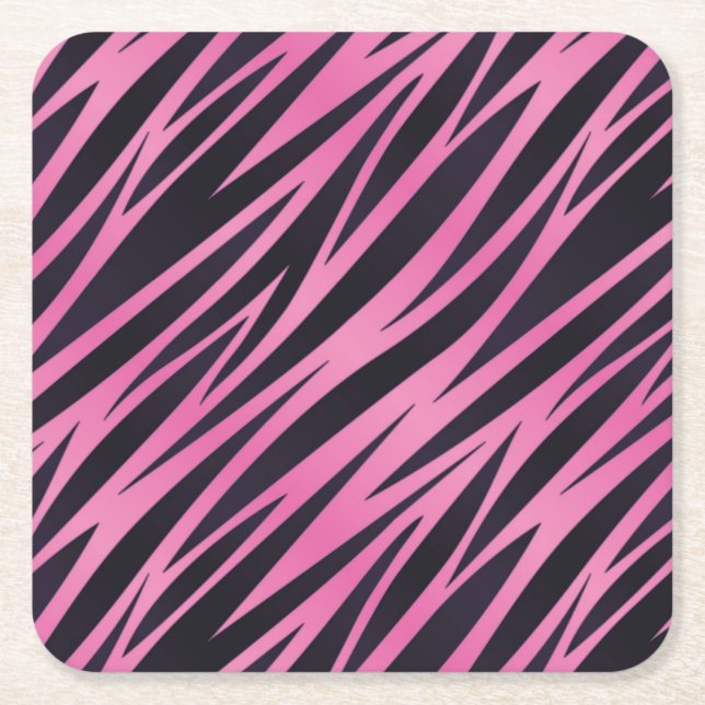 Pink Zebra Stripe Background Square Paper Coaster (Front)