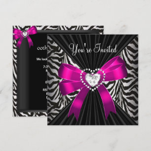 Pink Zebra Stripe Black Birthday Party Image Invitation