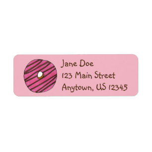 Pink Zebra Stripe Doughnut Doughnut Breakfast Food Return Address Label