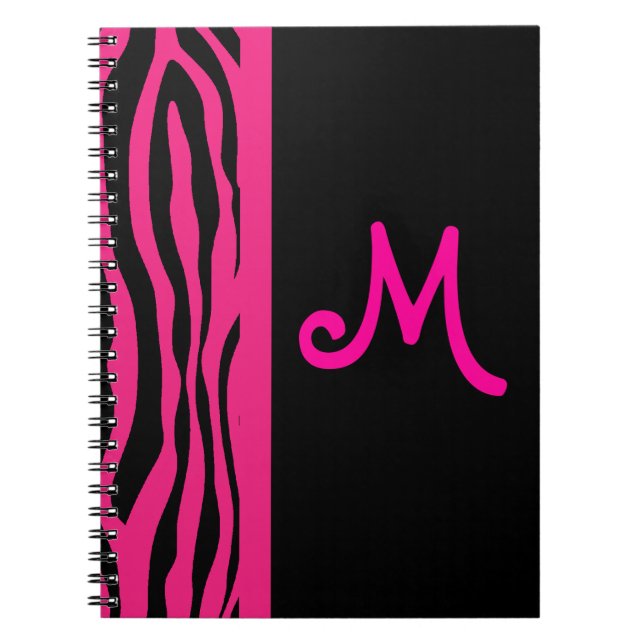 Pink Zebra Stripe Monogram Notebook (Front)