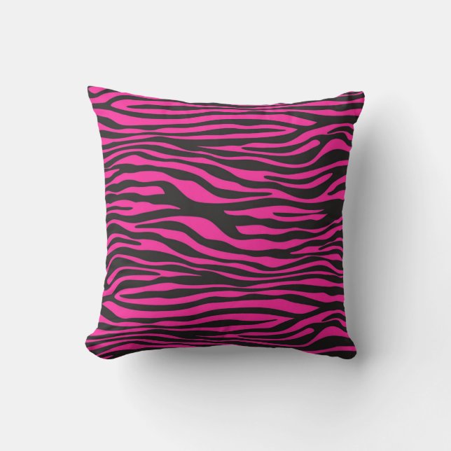Pink Zebra Stripe Throw Pillow (Front)