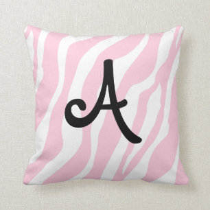 Pink Zebra Stripes And Monogram Throw Pillows