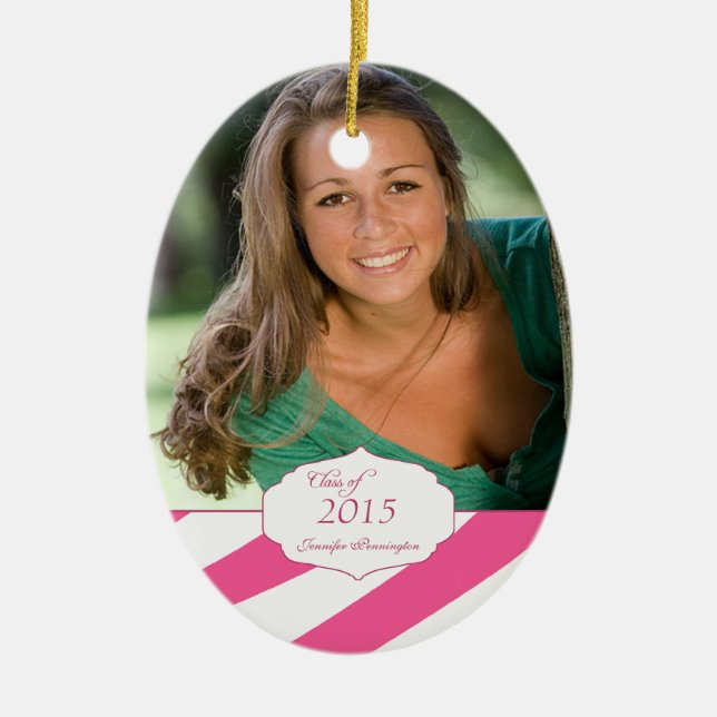 Pink zebra stripes graduation photo ornament (Front)