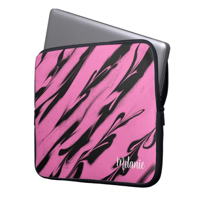 Pink Zebra Stripes Laptop Sleeve (Front Left)