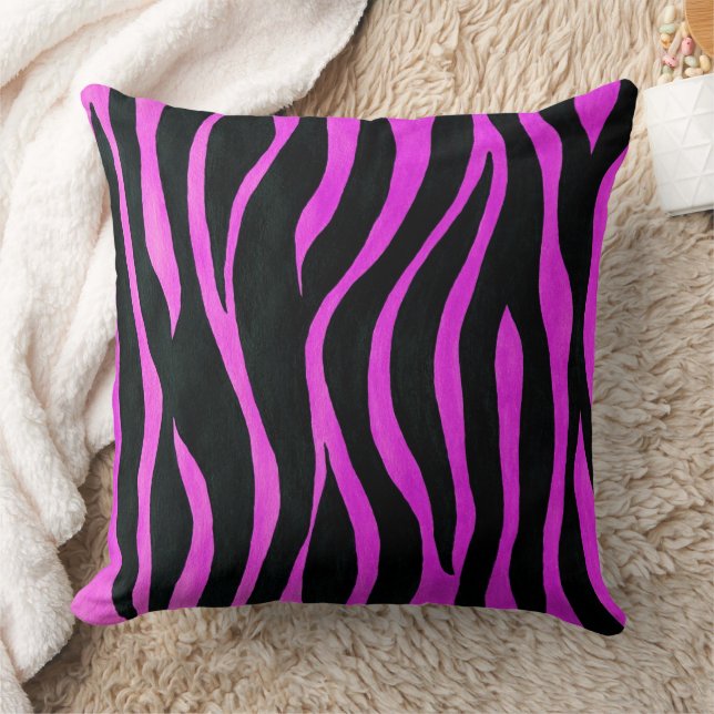 Pink Zebra Stripes Throw Pillow (Blanket)