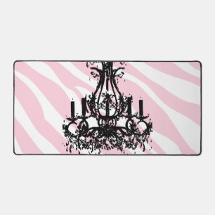 Pink Zebra Stripes With Black Chandelier Desk Mat