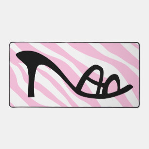Pink Zebra Stripes With Black Shoe Desk Mat