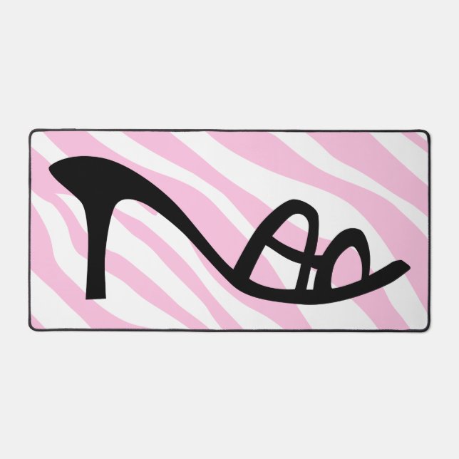 Pink Zebra Stripes With Black Shoe Desk Mat (Front)