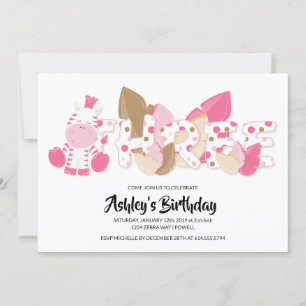 Pink Zebra Third Birthday Party Invitation