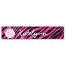 Pink Zebra Volleyball Monogram Desk Name Plate