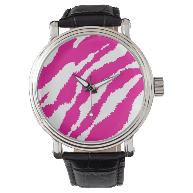 Pink Zebra Watch Bold Animal Print Leather Strap (Front)